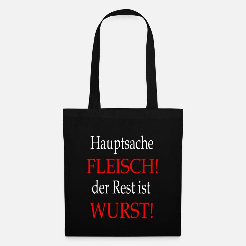 Hauptsache Fleisch - T-Shirt Sprüche - Stoffbeutel - Schwarz