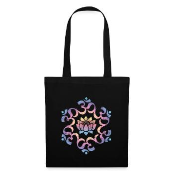 Om, mantra, mandala, fleur de lotus, bouddhisme, yoga - Sac en tissu - noir - Devant