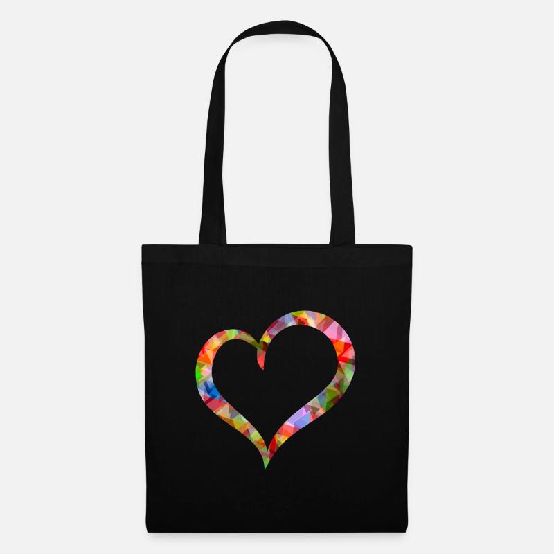 Herz bunte Polygone - Stoffbeutel - Schwarz