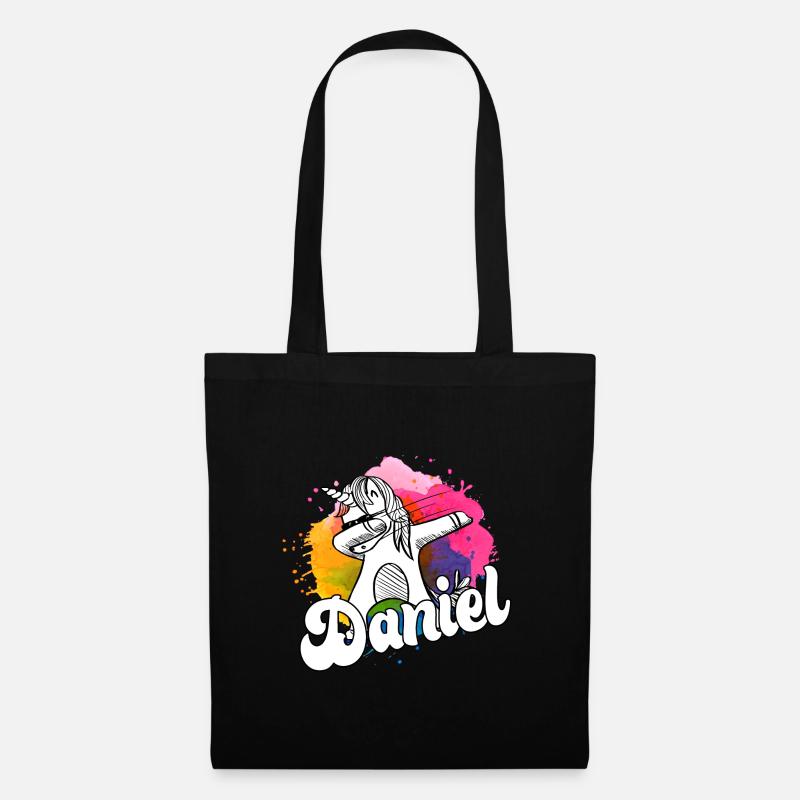DANIEL - Schöner Jungen Name mit Coolem Einhorn - Stoffbeutel - Schwarz