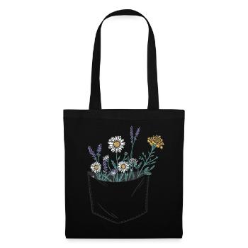 Brusttaschen Aufgezeichnet mit Blumen Frühling - Stoffbeutel - Schwarz - Vorne