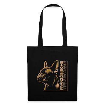 Französische Bulldogge Zeichnung Kopf gold - Stoffbeutel - Schwarz - Vorne
