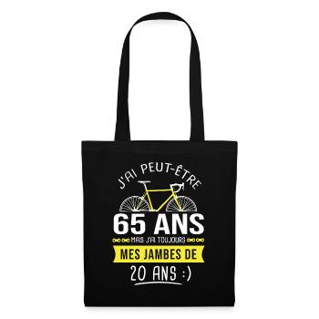 cycliste 65 ans humour anniversaire 65 ans vélo - Sac en tissu - noir - Devant