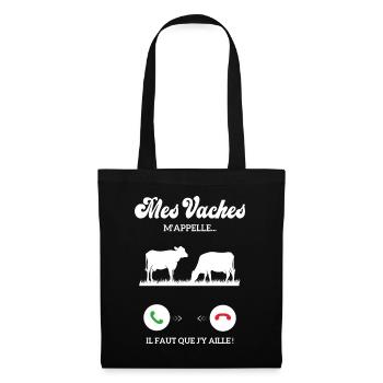 Dicton Drôle De Vache Agriculteur Mes Vaches - Sac en tissu - noir - Devant