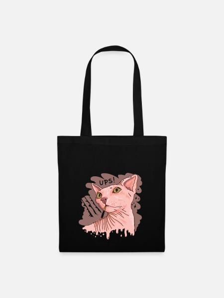 Sphynx Katze mit Zigarette - Stoffbeutel - Schwarz