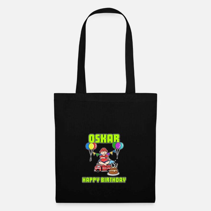Geburtstag Feuerwehr Oskar Geschenk Birthday - Stoffbeutel - Schwarz