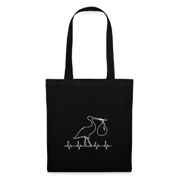 Idée cadeau pour sage-femme - cigogne avec coeur - Sac en tissu - noir - Devant