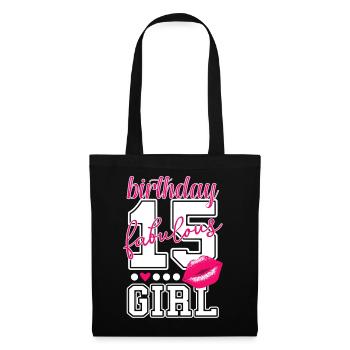 15 Jahre alt, 15. Geburtstag pink Kiss birthday - Stoffbeutel - Schwarz - Vorne
