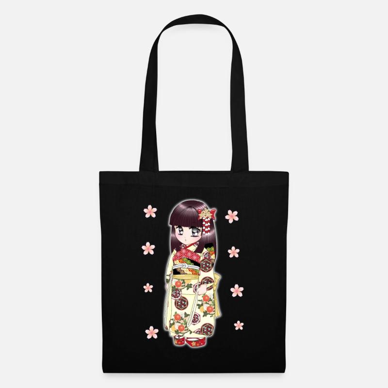 Japanisches süßes Kimono-Mädchen - Stoffbeutel - Schwarz