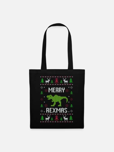 Dino Dinosaurier T-Rex Ugly Christmas Weihnachten - Stoffbeutel - Schwarz