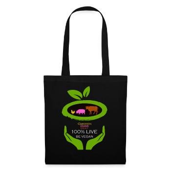 100% Live -Be Vegan - Stoffbeutel - Schwarz - Vorne