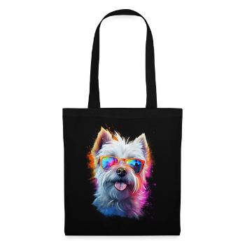 Yorkshire Terrier Hund mit Brille - Stoffbeutel - Schwarz - Vorne