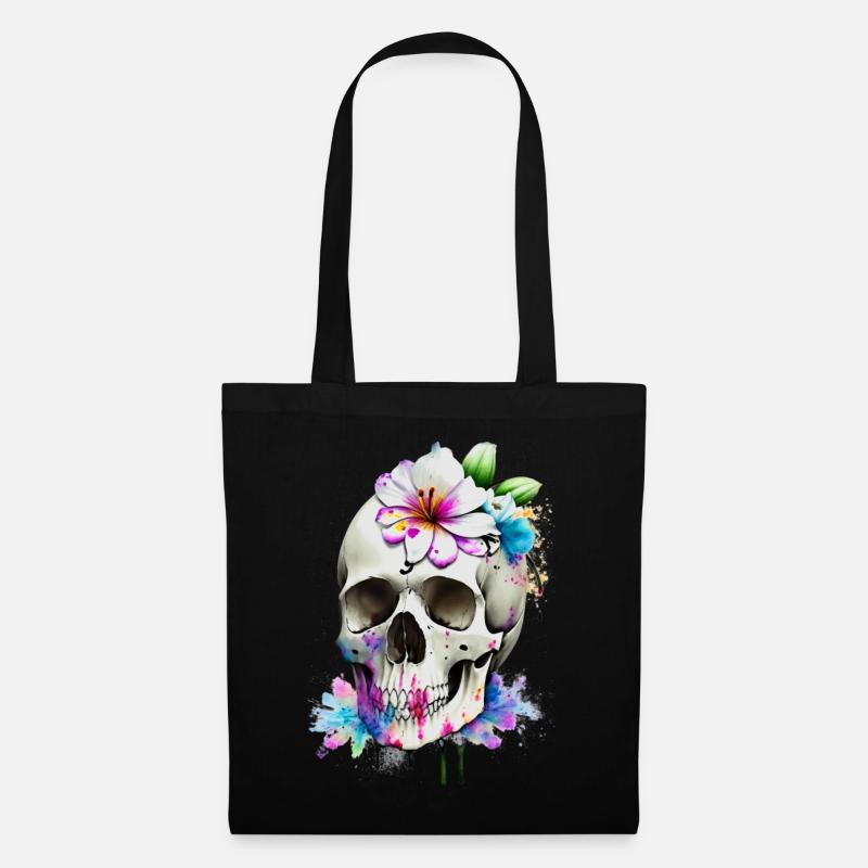 Schädel mit Lilien - Stoffbeutel - Schwarz