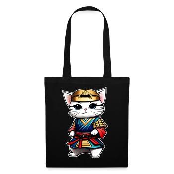 Niedliche Samurai Katze - Stoffbeutel - Schwarz - Vorne