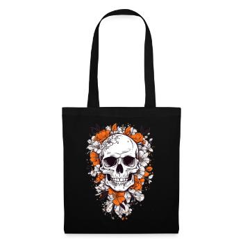 Crâne avec des fleurs - Sac en tissu - noir - Devant