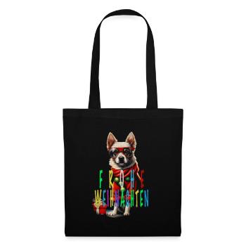 Lustiger Hund bunt frohe Weihnachten - Stoffbeutel - Schwarz - Vorne