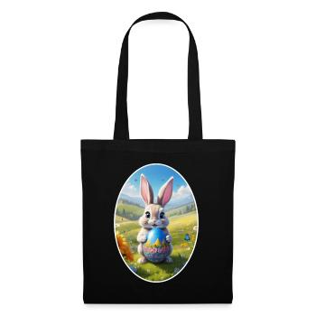 Lapin de Pâques avec oeuf, ovale - Sac en tissu - noir - Devant