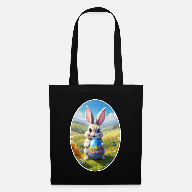 Easter Bunny with Egg, Oval - Tote Bag - black