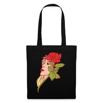Die junge Frau und die Rose - Stoffbeutel - Schwarz - Vorne
