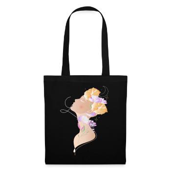 Frauenporträt mit Blumen Illustration  - Stoffbeutel - Schwarz - Vorne