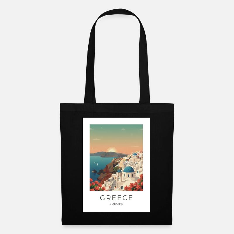 Santorini Sunset Coastal View - Tote Bag - black