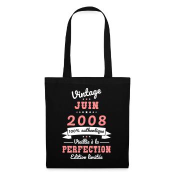 Anniversaire 18 ans - Vintage - Juin 2008 - Sac en tissu - noir - Devant