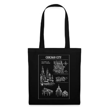 Chicago Skyline Linocut Stadtlandschaft - Stoffbeutel - Schwarz - Vorne