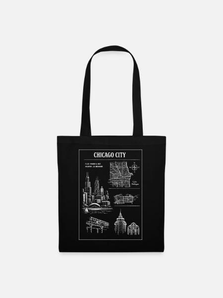 Chicago Skyline Linocut Stadtlandschaft - Stoffbeutel - Schwarz