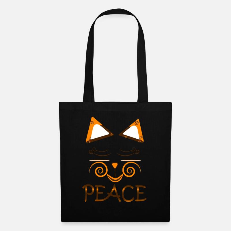 Peace Cat – Süßes Katzendesign mit Spiralaugen - Stoffbeutel - Schwarz