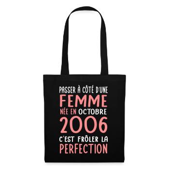 Anniversaire 20 ans - Née en Octobre 2006 - Sac en tissu - noir - Devant