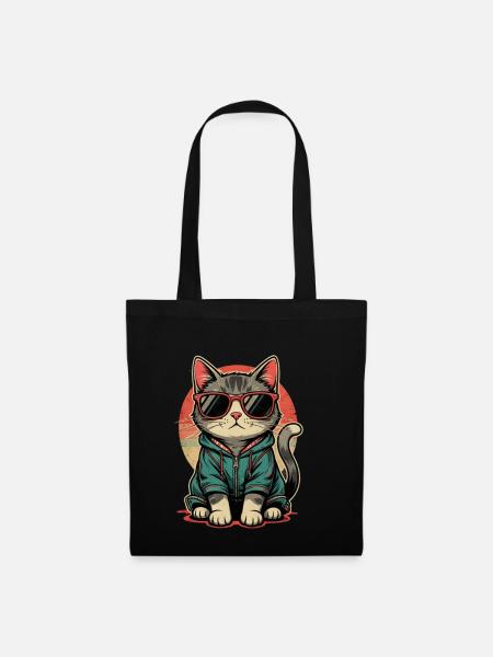 Retro Katze Geschenk katzenliebhaber - Stoffbeutel - Schwarz