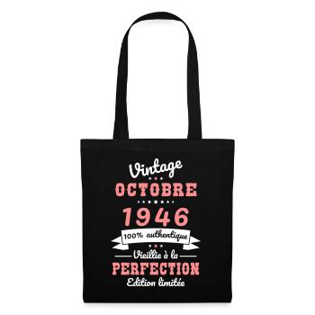 Anniversaire 80 ans - Vintage - Octobre 1946 - Sac en tissu - noir - Devant