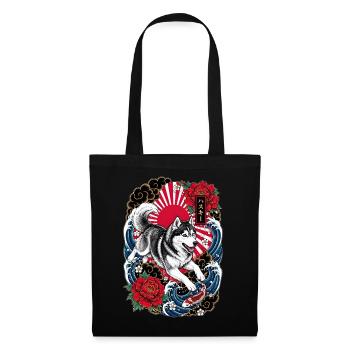 Siberian Husky im japanischen Tattoo Stil - Stoffbeutel - Schwarz - Vorne