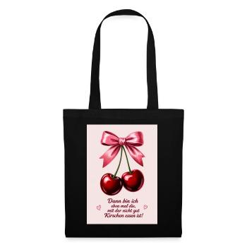 Kirschenzauber mit rosa Schleife - Stoffbeutel - Schwarz - Vorne