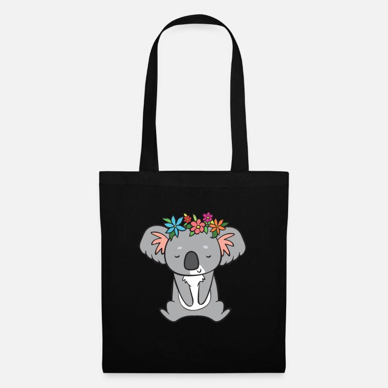 Koala - mit Blumen - Stoffbeutel - Schwarz