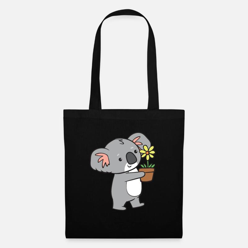 Koala - mit Blume - Stoffbeutel - Schwarz