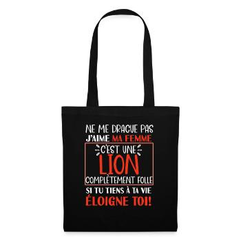 Ne me drague pas lion folle cadeau homme couple - Sac en tissu - noir - Devant