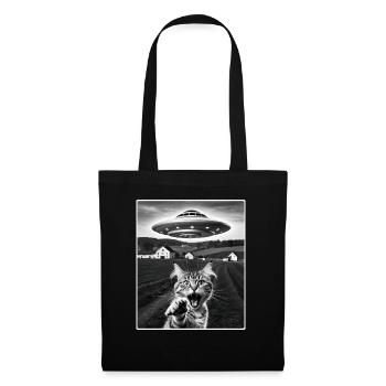 Selfie de chat avec OVNI extraterrestre Cadeaux de chat drôles - Sac en tissu - noir - Devant