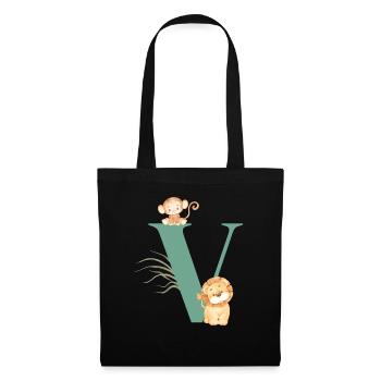 Lettre v vert animaux jungle - Sac en tissu - noir - Devant