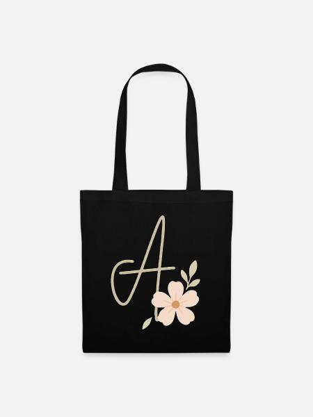 Monogramm Eine Blüte - Stoffbeutel - Schwarz
