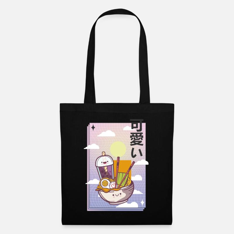 Vaporwave Aesthetic Miso Ramen Bubble Tea Vintage - Stoffbeutel - Schwarz