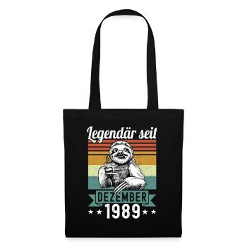 Sloth Legendary since December 1989 birthday - Tote Bag - black - Front