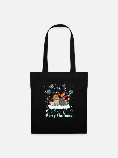 Weihnachten Merry Fluffmas Katze Kätzchen Süß - Stoffbeutel - Schwarz