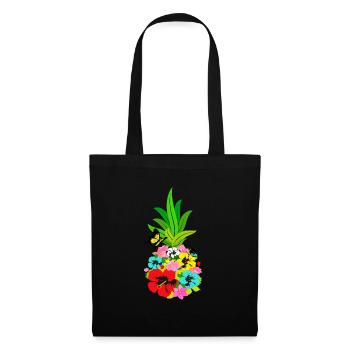 Ananas Blumen Blüte Frucht Früchte - Stoffbeutel - Schwarz - Vorne