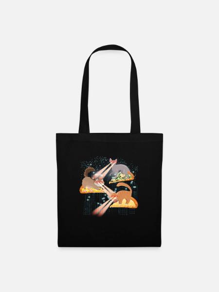 Laser Katzen Pizza Kitties Katze Weltall - Stoffbeutel - Schwarz