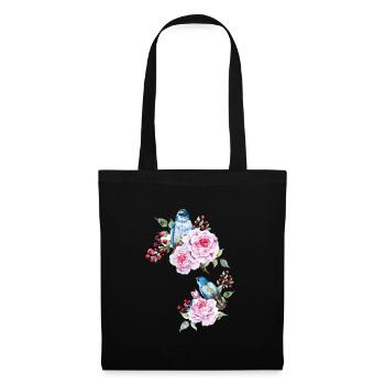 Blumen Vogel Floral Vögel - Stoffbeutel - Schwarz - Vorne