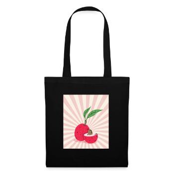 Lychee Retro Litschi Exotische Frucht - Stoffbeutel - Schwarz - Vorne