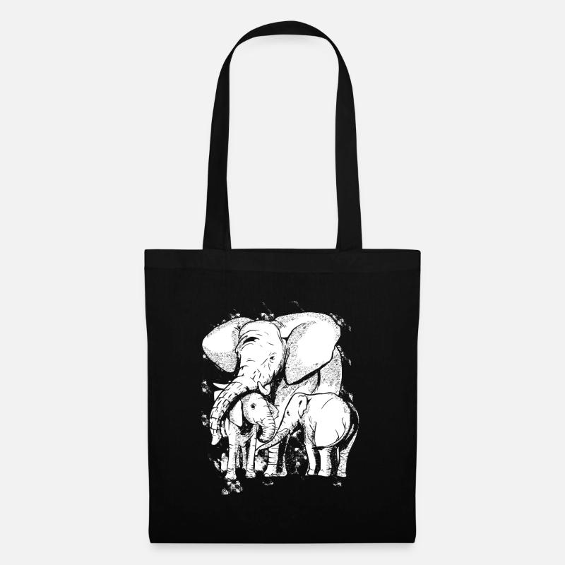 Elefantenfamilie Elefanten Kind Elefant - Stoffbeutel - Schwarz