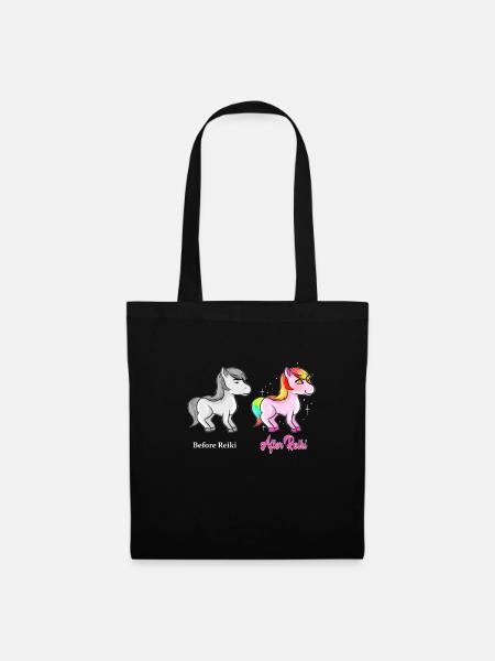 Reiki Einhorn Meditation Japanisch Lotusblume - Stoffbeutel - Schwarz