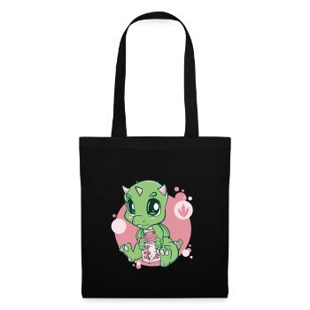 Cute Dragon And Strawberry Milk Boba Bubble Tea - Stoffbeutel - Schwarz - Vorne